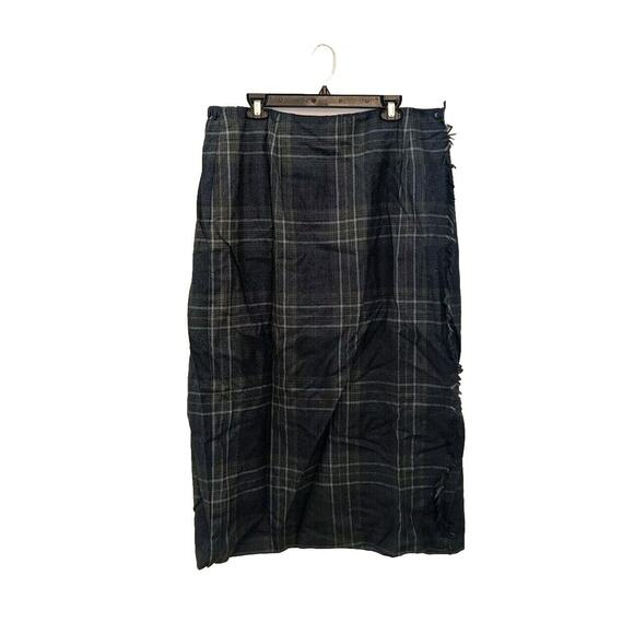 Talbots Wool Skirt Green Blue Plaid Size 18w Midi Length Faux Wrap. - Picture 1 of 6